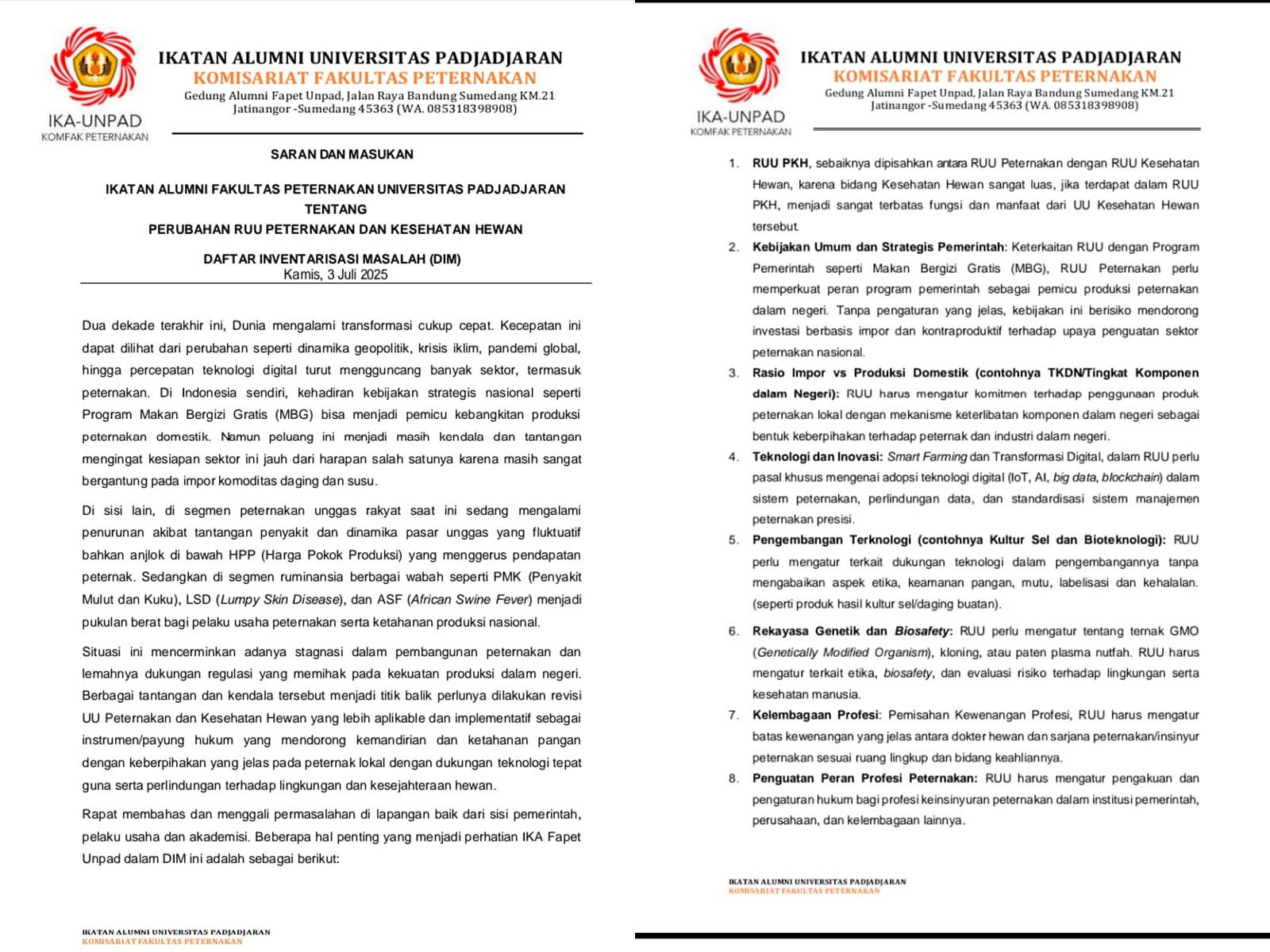 Suara IKA FAPET UNPAD untuk Revisi RUU PKH